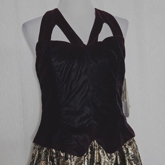 Scott McClintock Gradient Velvet Halter Black Gold Metallic Formal Evening Dress - Picture 3 of 16